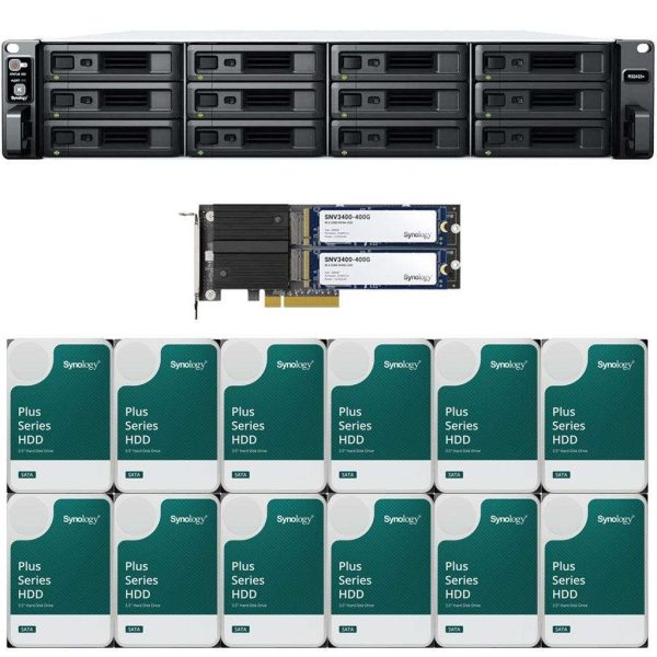 Synology RS2423+ 12-Bay NAS with 8GB RAM and 48TB (12 x 4TB) of Synology Plus Series Drives and 800GB (2 x 400GB) Cache Fully Assembled and Tested By CustomTechSales - 8GB,144TB (12 x 12TB)