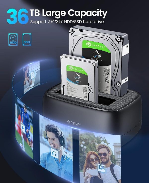 ORICO Dual Bay External Hard Drive Docking Station USB 3.0 to SATA with Duplicator/ Offline Clone Function HDD Dock for 2.5/3.5 inch HDD SSD Plug&Play Support UASP Max Up to 36TB