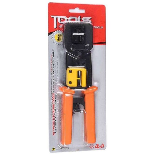 Hannord RJ45 Crimp Tool Pass Through Cat5 Cat5e Cat6 Crimping Tool for RJ45/RJ12 Regular and End-Pass-Through connectors (Orange)