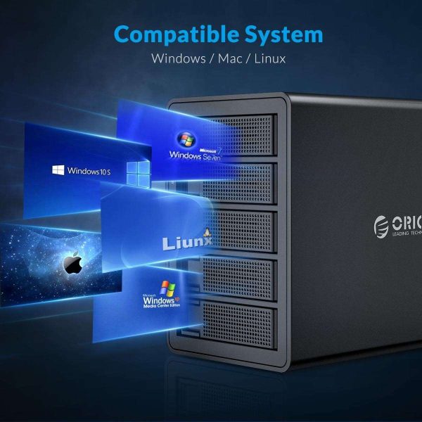 ORICO 5 Bay Hard Drive Enclosure Full Aluminum Type-C USB 3.1 Gen2 (10Gbp/s)  2.5/3.5 inch HDD SSD for Enterprise Class Data Storage, Support Daisy Chain 3559C3