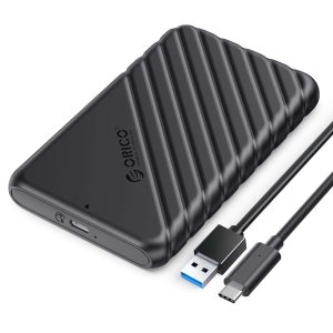 ORICO 2.5 inch External Hard Drive Enclosure USB3.0 to SATAIII 5Gbps HDD SSD Storage Case for 7mm 9.5mm SATA HDD SSD Max 6TB Support UASP protocols and TRIM - Black,USB Type C,1 Pack
