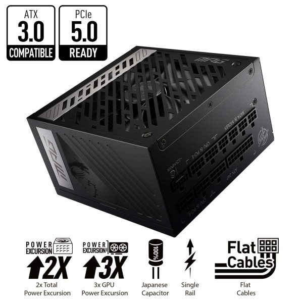 MSI - MPG A1000G PCIE 5.0, 80 GOLD Full Modular Gaming PSU, 12VHPWR Cable, 4080 4090 ATX 3.0 Compatible, 1000W Power Supply - MPG A750G PCIE5
