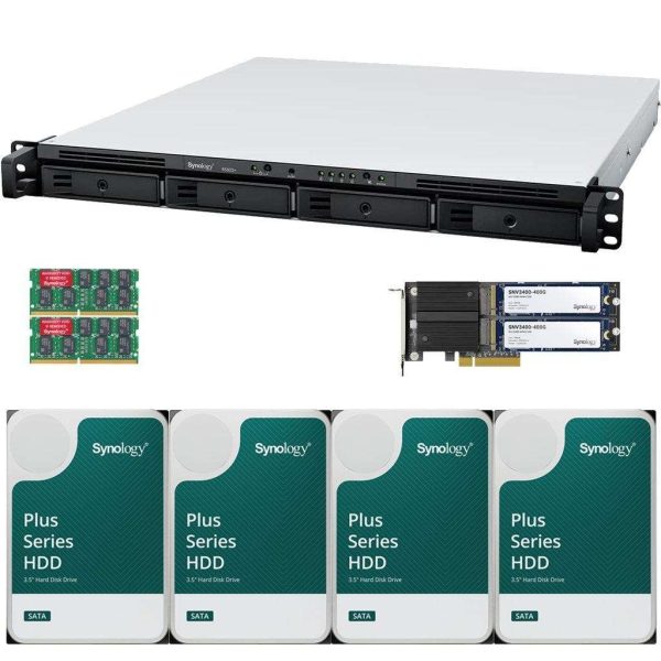 Synology RS822+ AMD Ryzen V1500B 4-Bay NAS 2GB RAM, 800GB (2x400GB) Cache, 16TB (4 x 4TB) of Synology Plus NAS Drives Fully Assembled and Tested By CustomTechSales - 32GB,48TB (4 x 12TB)