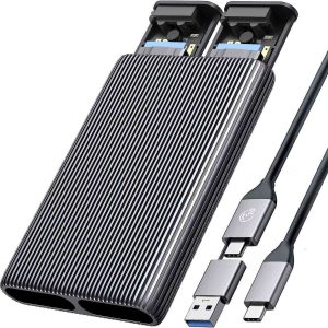 ORICO Dual M.2 NVMe SATA SSD Enclosure, USB C to M2 Adapter for M Key PCIe & B+M Key 2230/2242/2260/2280 M.2 SSDs,Tool-Free Installation Aluminum M.2 Reader Support Trim and UASP up to 2x4TB