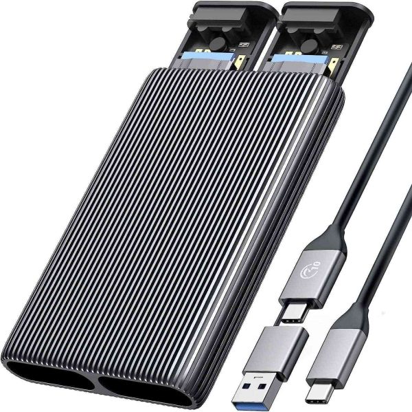 ORICO Dual M.2 NVMe SATA SSD Enclosure, USB C to M2 Adapter for M Key PCIe & B+M Key 2230/2242/2260/2280 M.2 SSDs,Tool-Free Installation Aluminum M.2 Reader Support Trim and UASP up to 2x4TB