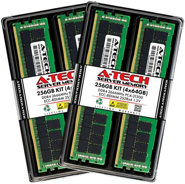 A-Tech 64GB 2S2Rx4 (4Rx4 3DS) PC4-21300R DDR4 2666 MHz ECC RDIMM Registered DIMM 288-Pin Quad Rank x4 3DS/TSV Server & Workstation RAM Memory Upgrade Module - 256GB (4 x 64GB)