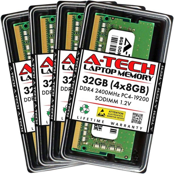A-Tech 16GB (2x8GB) DDR4 2400MHz SODIMM PC4-19200 Non-ECC Unbuffered CL17 1.2V 260-Pin SO-DIMM Laptop Notebook Computer RAM Memory Upgrade Kit - 32GB (4 x 8GB),DDR4 2400 (PC4 19200),17