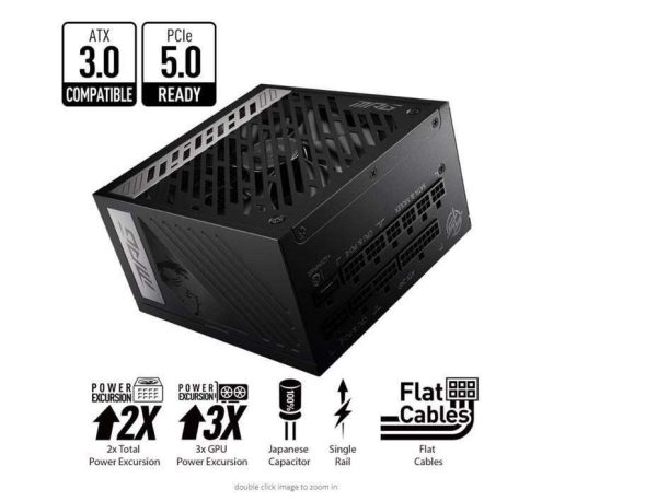 MSI - MPG A1000G PCIE 5.0, 80 GOLD Full Modular Gaming PSU, 12VHPWR Cable, 4080 4090 ATX 3.0 Compatible, 1000W Power Supply - MPG A850G PCIE 5