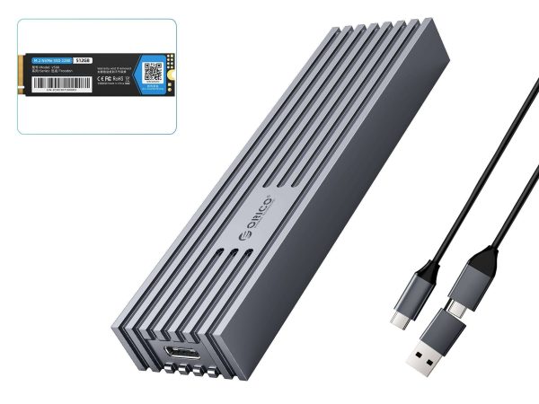 ORICO M.2 NVMe SSD 512GB PCIe Gen3. X4, NVMe 1.3 64L 3D NAND QLC Internal Solid State Drive 2280 with M.2 NVMe SSD Enclosure 512GB Gray