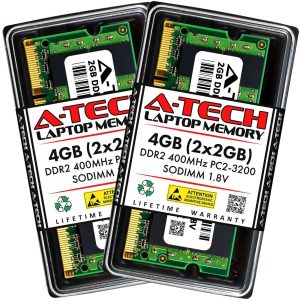 A-Tech 8GB (2x4GB) DDR2 800MHz SODIMM PC2-6400 Non-ECC Unbuffered CL6 1.8V 200-Pin SO-DIMM Laptop Notebook Computer RAM Memory Upgrade Kit - 4GB (2 x 2GB),DDR2 400 (PC2 3200),3