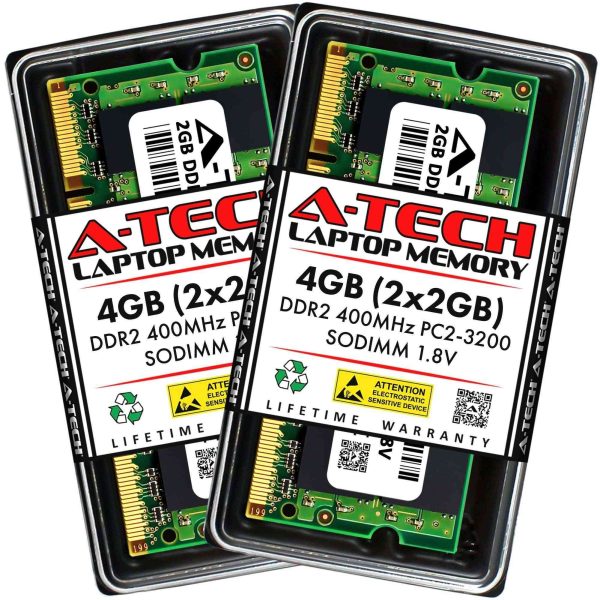 A-Tech 8GB (2x4GB) DDR2 800MHz SODIMM PC2-6400 Non-ECC Unbuffered CL6 1.8V 200-Pin SO-DIMM Laptop Notebook Computer RAM Memory Upgrade Kit - 4GB (2 x 2GB),DDR2 400 (PC2 3200),3