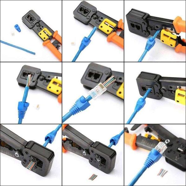 Hannord RJ45 Crimp Tool Pass Through Cat5 Cat5e Cat6 Crimping Tool for RJ45/RJ12 Regular and End-Pass-Through connectors (Orange)