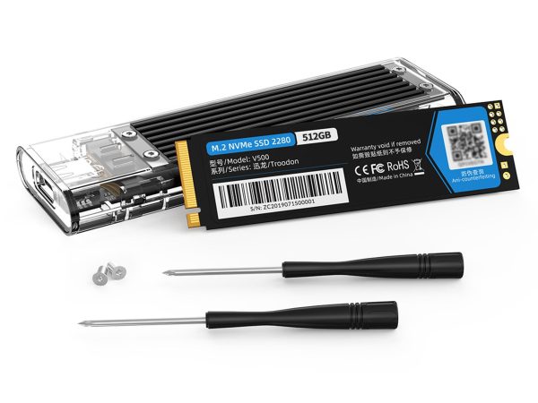 ORICO PSSD 1TB M.2 NVME 2280 SSD With ORICO Transparent SSD Enclosure M Key USB3.1 Gen2 10Gbps,  Replace for 1TB M.2 NVME Portable SSD - 512GB,Black
