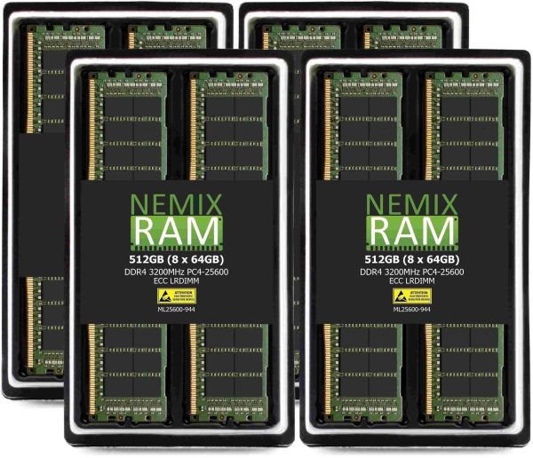 256GB Kit (4 x 64GB) DDR4-3200 PC4-25600 ECC Load Reduced Memory for ASRock Rack ROMED8-2T AMD EPYC Board by NEMIX RAM - 512GB (8 x 64GB)