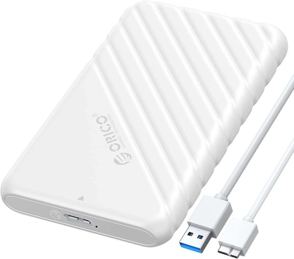 ORICO 2.5 inch External Hard Drive Enclosure USB3.0 to SATAIII 5Gbps HDD SSD Storage Case for 7mm 9.5mm SATA HDD SSD Max 6TB Support UASP protocols and TRIM - White,USB 3.0,1 Pack