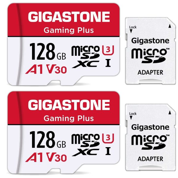 [Gigastone] Micro SD Card 32GB 5-Pack, Camera Plus, MicroSDHC Memory Card for Video Camera, Wyze Cam, Security Camera, Roku, Full HD Video Recording, UHS-I U1 A1 Class 10, up to 90MB/s, with Adapter - 256GB (128GB x 2),Gaming Plus,2-Pack