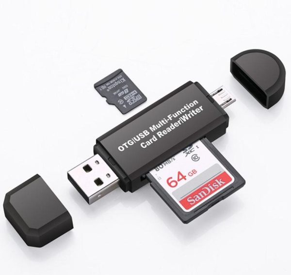 Micro USB OTG to USB 2.0 Adapter, Portable SD/Micro SD Card Reader with Standard USB Male & Micro USB Male Connector for Smartphones Tablets PC & Notebooks with OTG Function