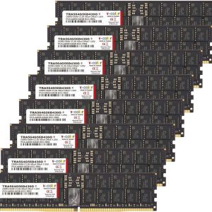 V-COLOR DDR5 768GB (96GBx8) 6000MHz CL36 6Gx4 2Rx4 OC R-DIMM (Overclocking ECC Registered DIMM) 1.25V Memory Ram for WRX90 Workstation (AMD EXPO) (TRA596G60D436O) - 512GB (8 x 64GB),288-Pin DDR5 SDRAM,DDR5 5600 (PC5 44800)