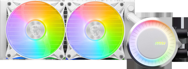 MSI MAG CoreLiquid E360 Black - AIO ARGB CPU Liquid Cooler - Rotating Cap Design - 360mm Radiator - Triple 120mm ARGB PWM Fans - LGA 1700 Ready / AM5 Compatible - 2 Fan Slots (120 mm),White