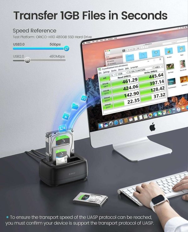 ORICO Dual Bay External Hard Drive Docking Station USB 3.0 to SATA with Duplicator/ Offline Clone Function HDD Dock for 2.5/3.5 inch HDD SSD Plug&Play Support UASP Max Up to 36TB
