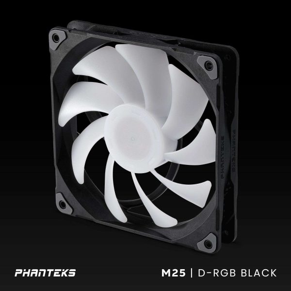 Phanteks M25-140 D-RGB fan, High-Airflow radiator performance, PWM control up to 1800RPM, ARGB/DRGB lighting, Daisy-Chain cable, Black