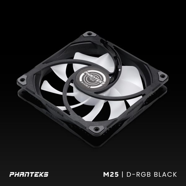Phanteks M25-140 D-RGB fan, High-Airflow radiator performance, PWM control up to 1800RPM, ARGB/DRGB lighting, Daisy-Chain cable, Black ,3 Pack