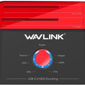 Wavlink USB 3.0 to SATA I/II/II Dual Bay External Hard Drive Docking Station for 2.5" 3.5" SATA HDD/SSD Enclosure 2x 16TB Hard Drive Enclosure With UASP, Support Offline Clone Duplicator, Auto Sleep - Red,Dual HDD,2 Bay USB 3.0 w/UASP & SATA III