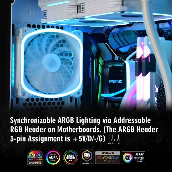 Enermax Squa RGB PWM 120mm Case Fan, Addressable RGB Sync Via Motherboard, Single Pack- White; UCSQARGB12P-W-SG