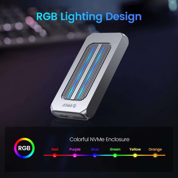 ORICO M.2 NVMe SSD 512GB PCIe Gen3. X4, NVMe 1.3 64L 3D NAND QLC Internal Solid State Drive 2280 with RGB M.2 NVMe SSD Enclosure